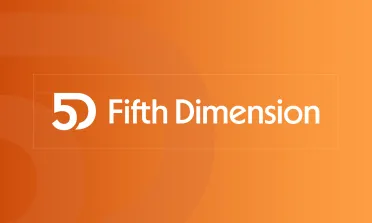 The Fifth Dimension wordmark and icon in white on an orange gradient
