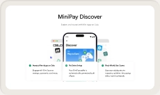 MiniPay Discover landing page with a phone mockup