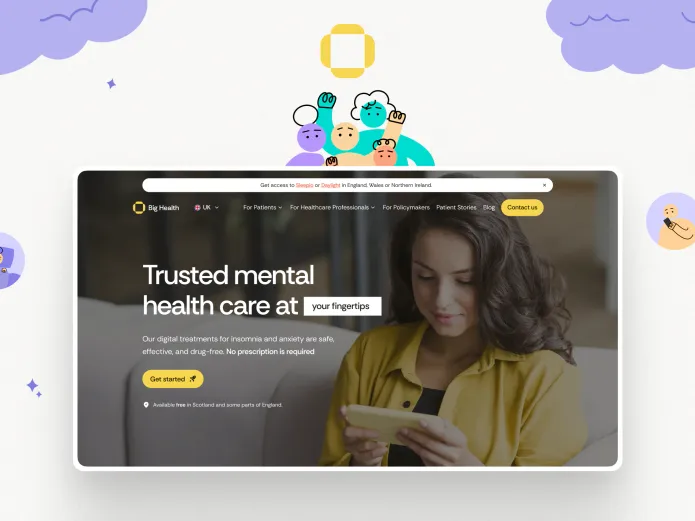The Big Health website homepage in a browser window, with Big Health illustrations
