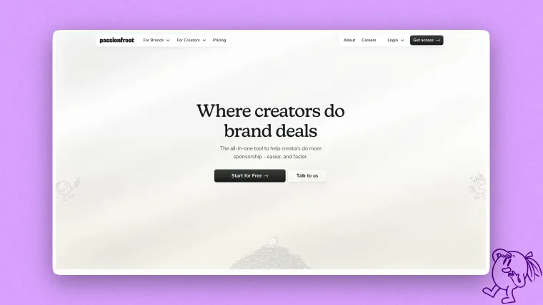 The creators homepage on the Passionfroot website