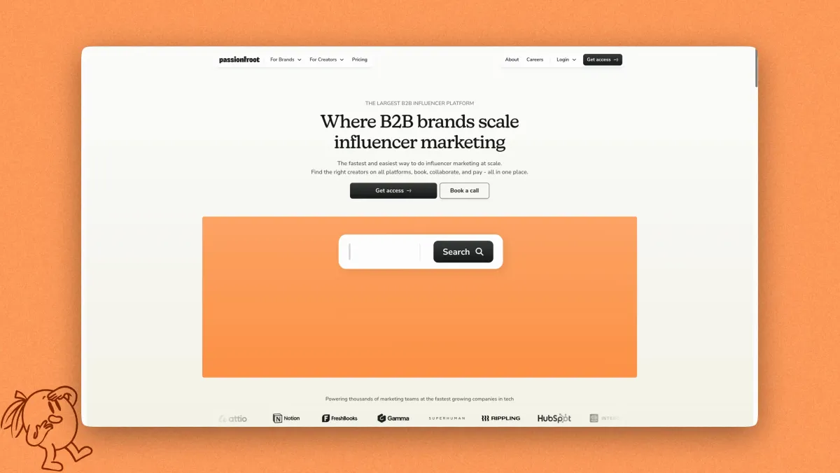 The repositioned Passionfroot website for companies and creators